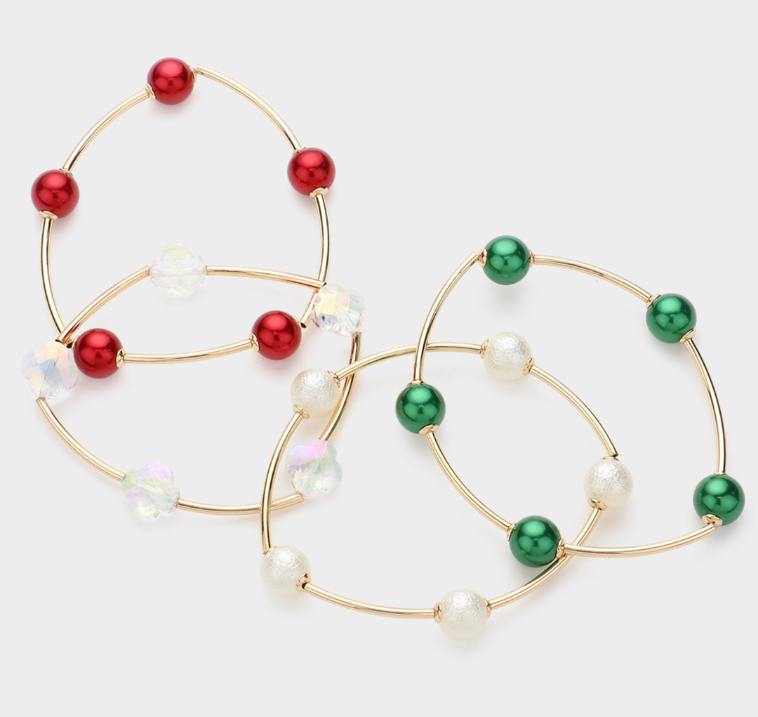 Holli - Festive Holiday Beaded Bracelets Set of 4