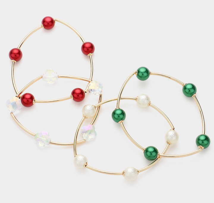Holli - Festive Holiday Beaded Bracelets Set of 4