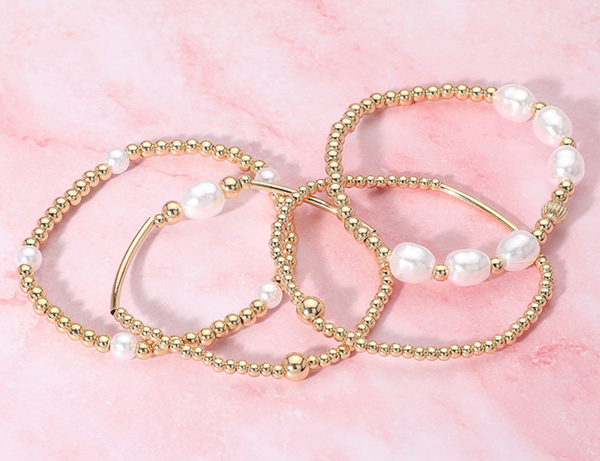 Lila - Pearl Gold Beaded Bracelet Set of 4