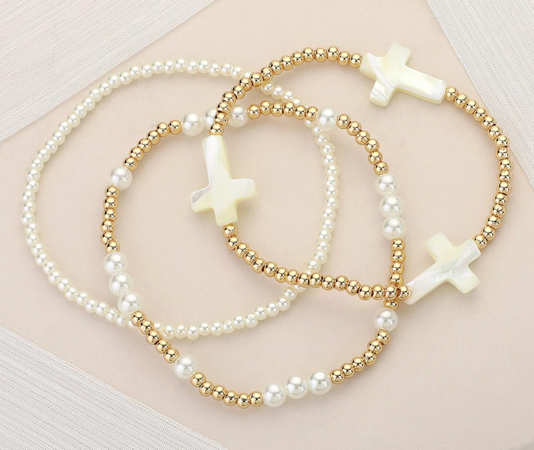 Cali - Pearl Cross Beaded Bracelet Set of 3