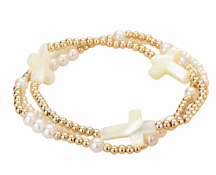 Cali - Pearl Cross Beaded Bracelet Set of 3