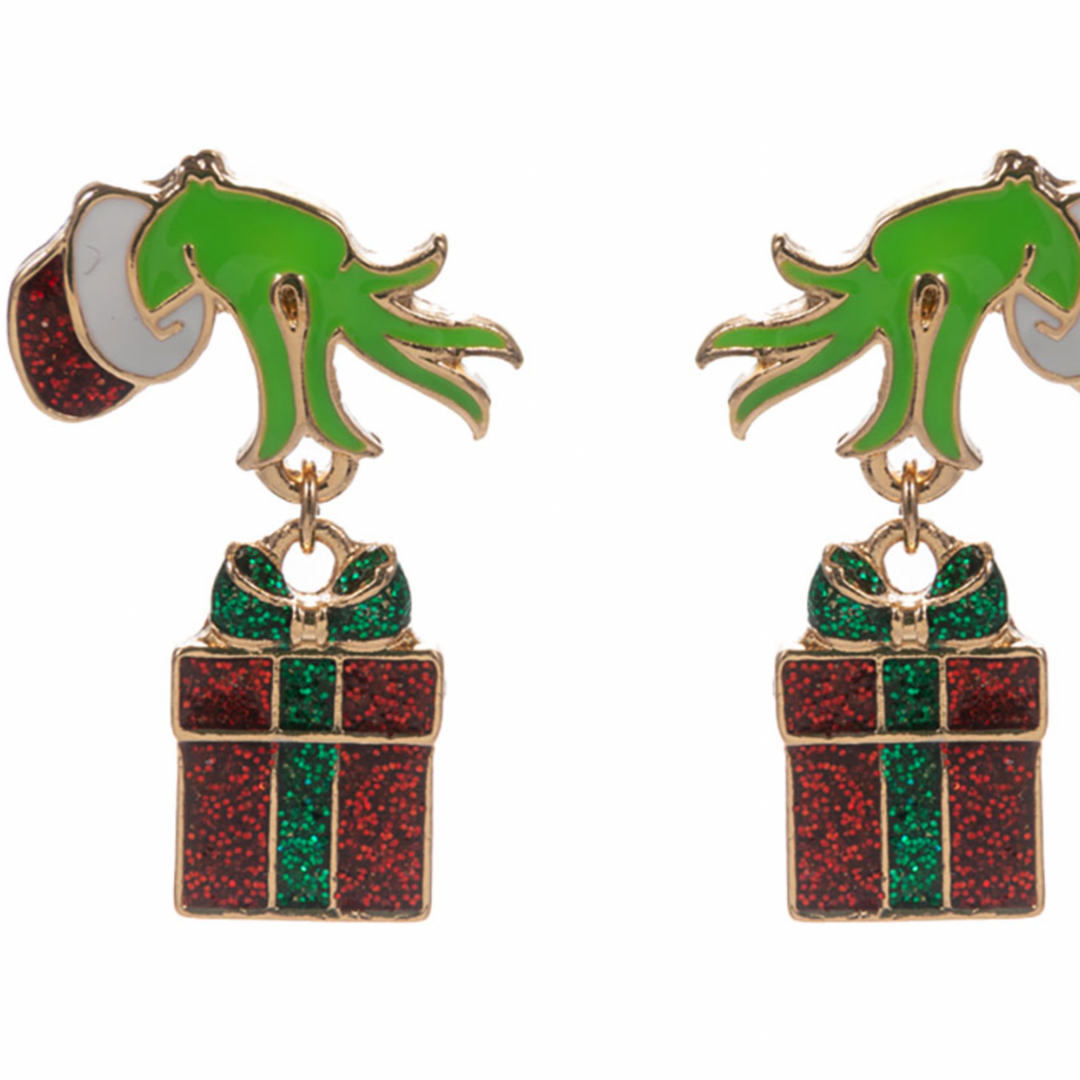 Grinch Hand Holding Red Present