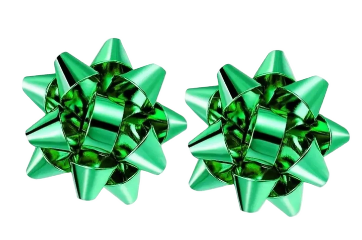 Christmas Gift Bow Stud Earrings - Green
