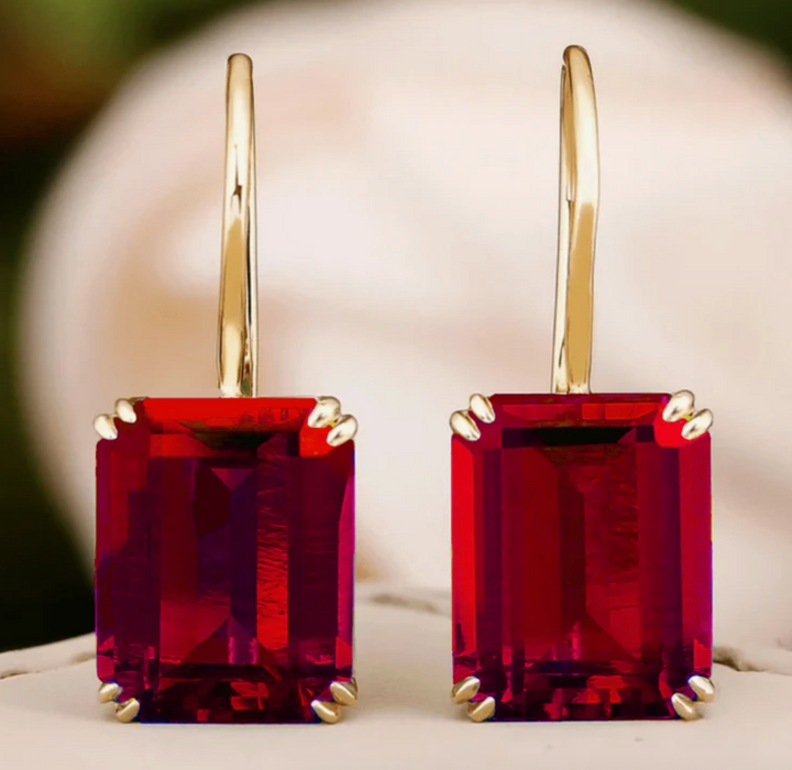 Clara - Jeweled Leverback Earrings (Red)