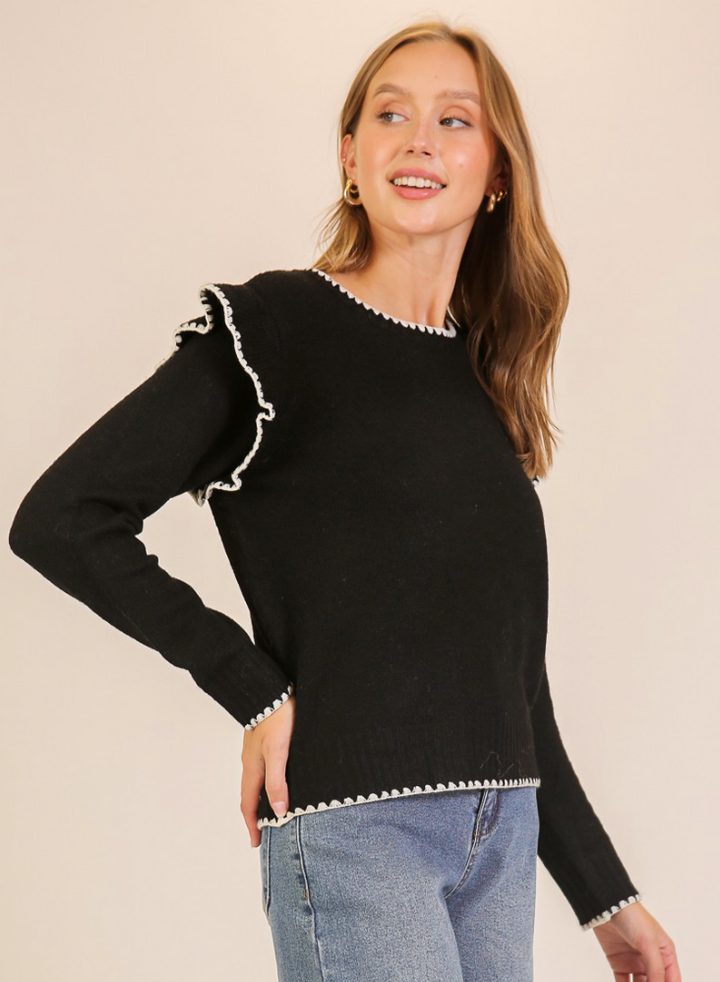 Francis - Black Ruffle Sweater