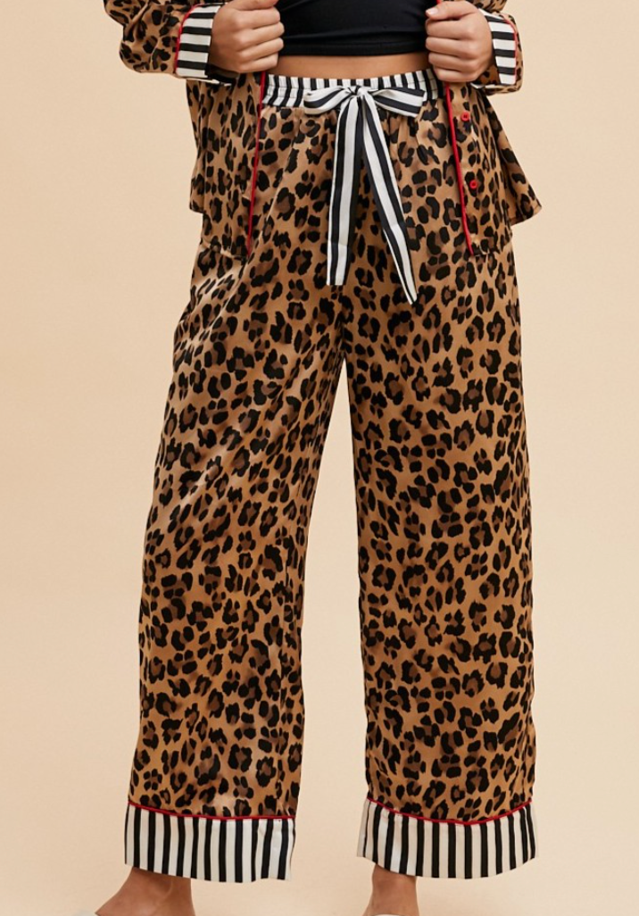 Erika - Satin Leopard & Stripes Pajama Pant Set