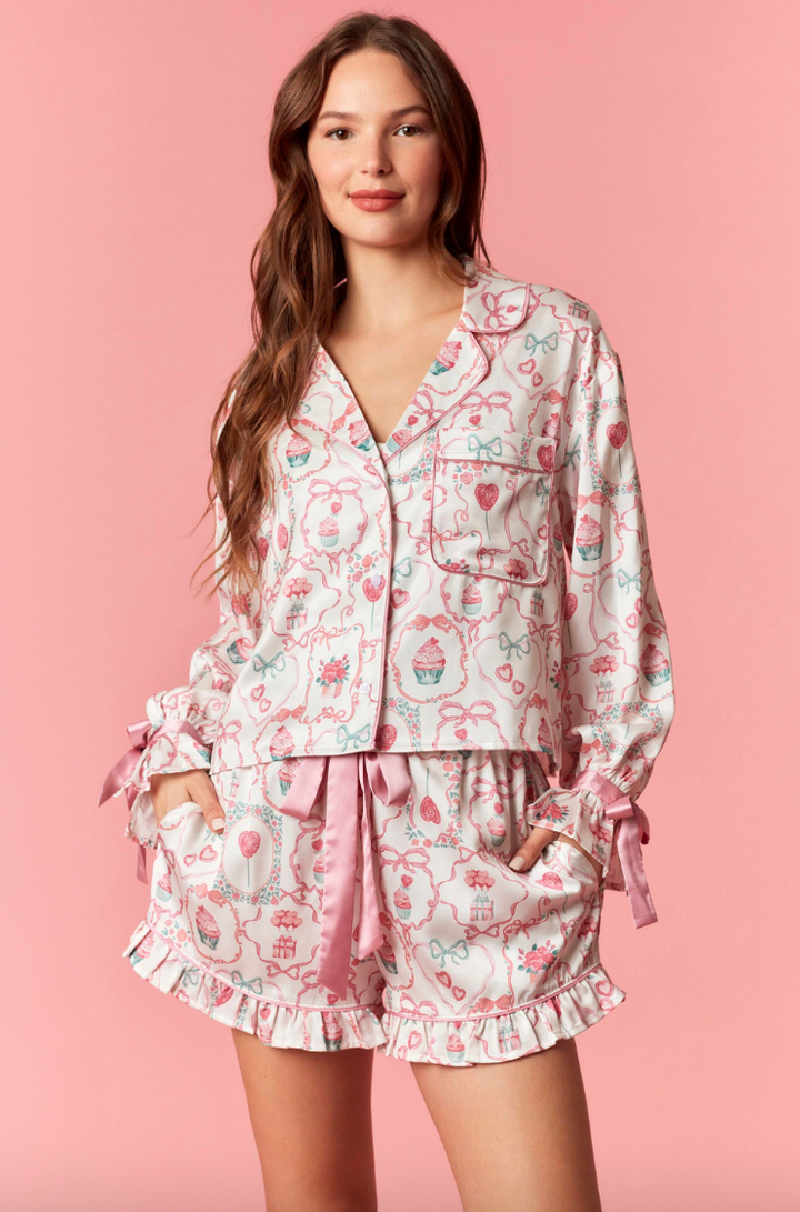 Priscilla - Cupcake Candy Ruffle Satin Pajama Set