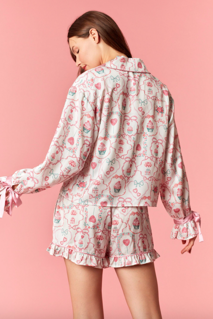 Priscilla - Cupcake Candy Ruffle Satin Pajama Set