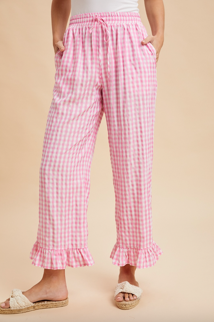 Cecilia - Pink Gingham Ruffled Pants