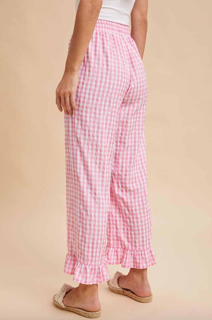 Cecilia - Pink Gingham Ruffled Pants