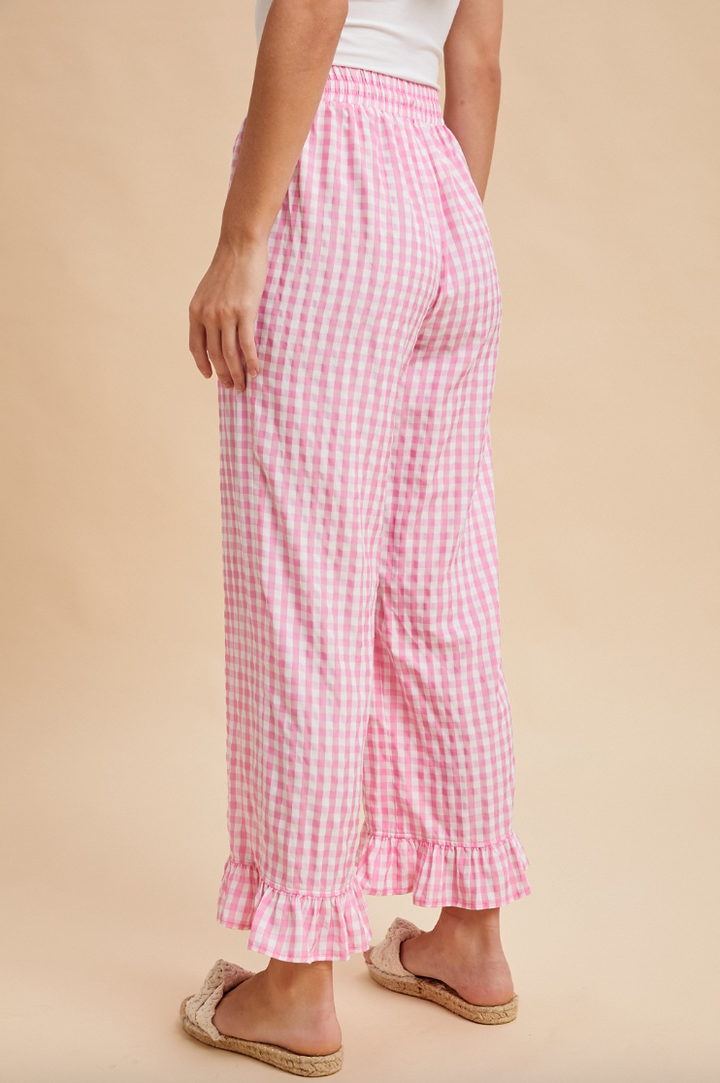 Cecilia - Pink Gingham Ruffled Pants
