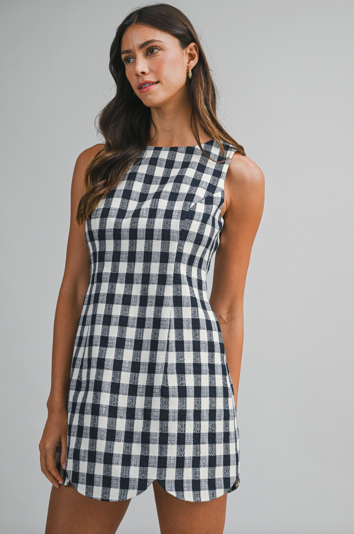 Natasha - Plaid Scalloped Hem Mini Dress