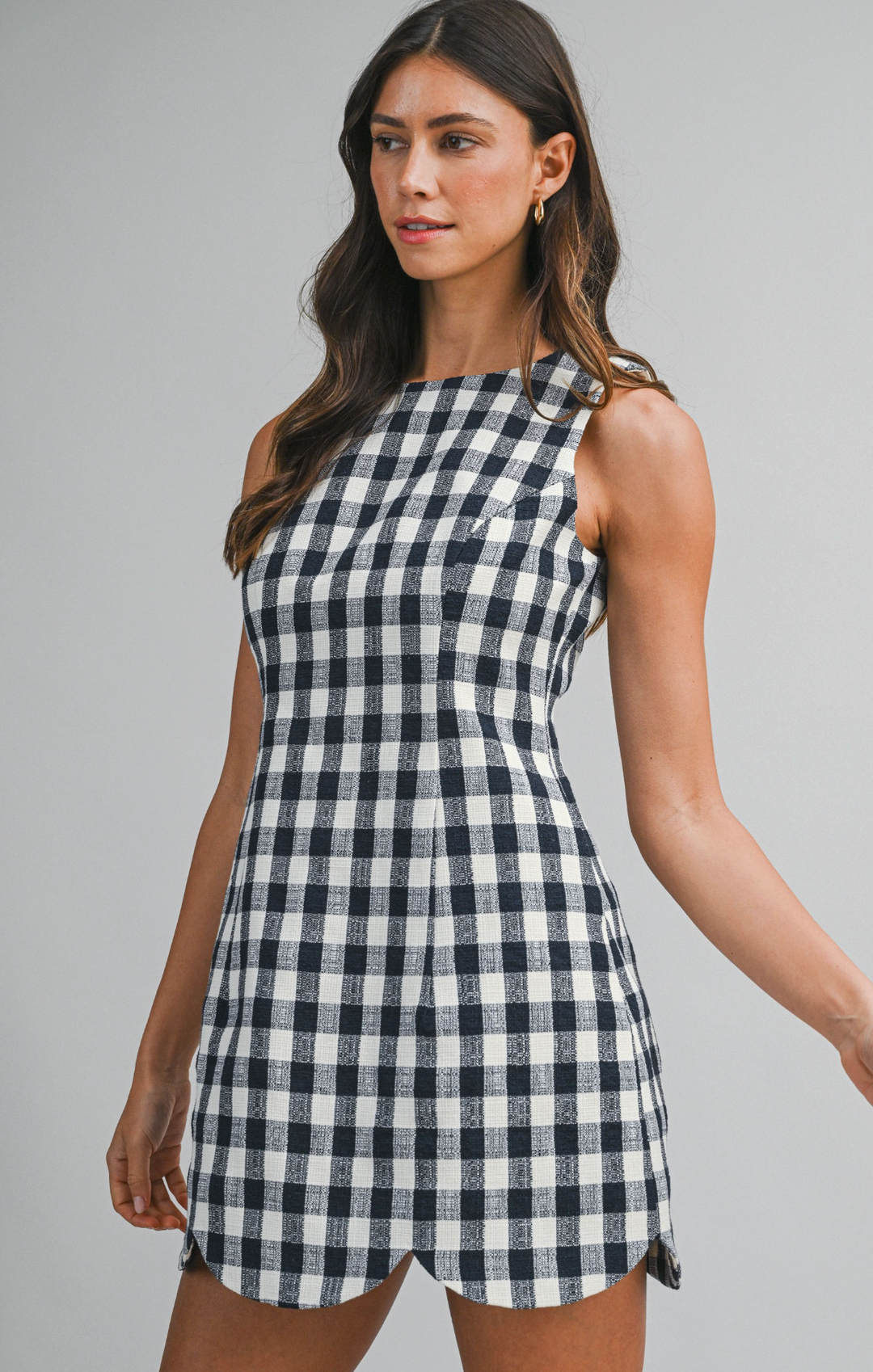 Natasha - Plaid Scalloped Hem Mini Dress