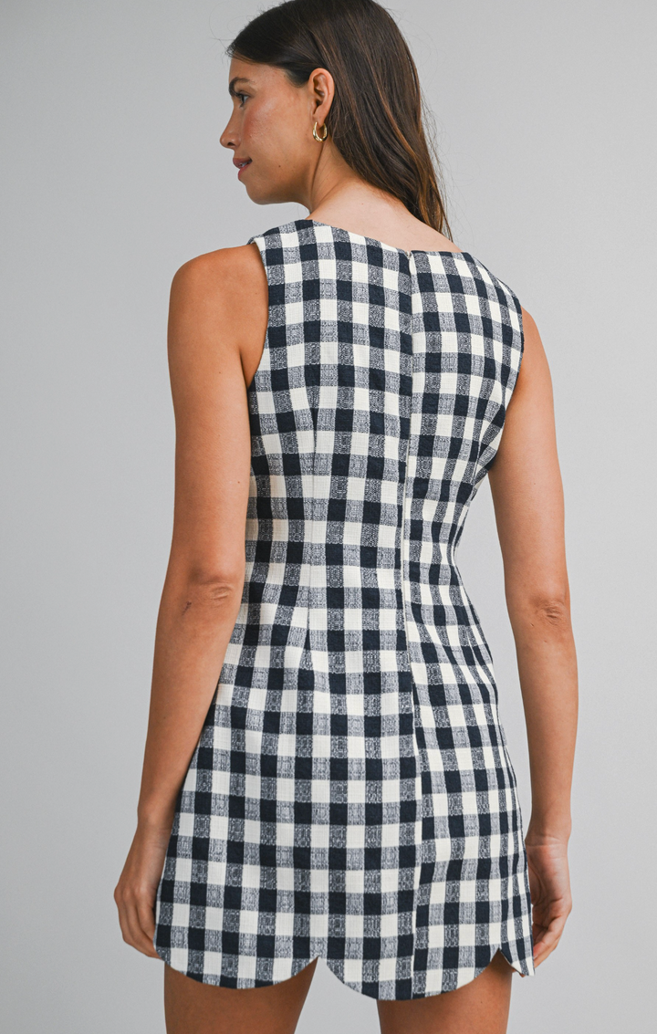 Natasha - Plaid Scalloped Hem Mini Dress