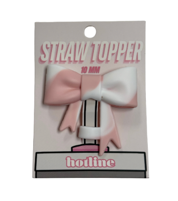 Large Bow Straw Toppers - Pink & White Swirl