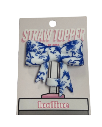 Large Bow Straw Toppers - Toile