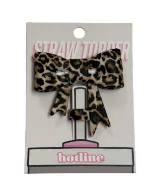 Large Bow Straw Toppers - Leopard