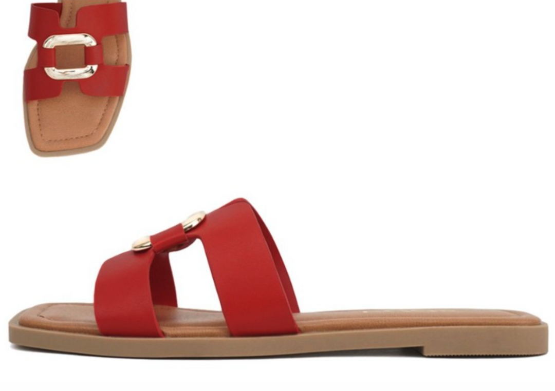 Finley - Gold Buckle Sandal (Red)