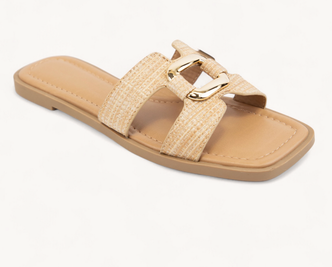 Finley - Gold Buckle Sandal (Natural)