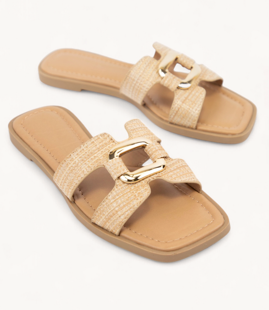 Finley - Gold Buckle Sandal (Natural)