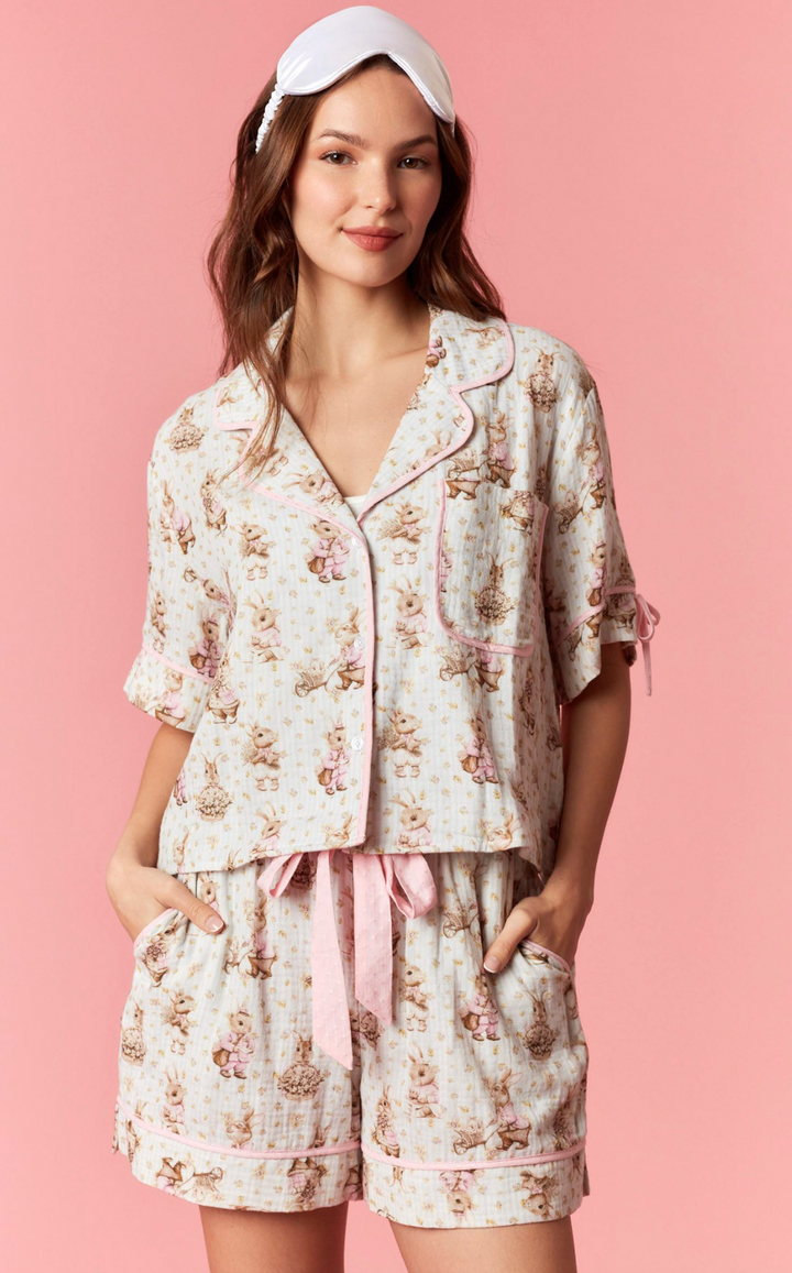 Penelope - Gauze Bunnies & Bows Pajama Short Set