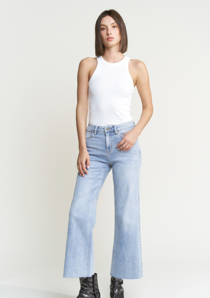 Zane - High Rise Light Wash Wide Leg Denim