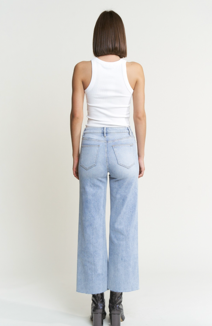 Zane - High Rise Light Wash Wide Leg Denim