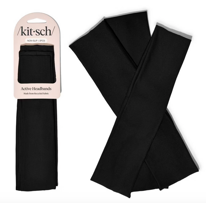 Kitsch - Recycled Fabric Active Headbands 3pc Set Black