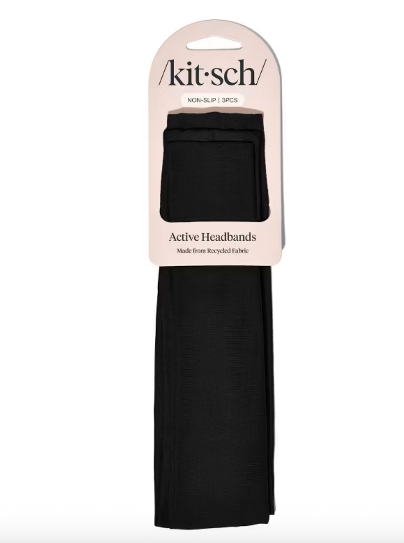Kitsch - Recycled Fabric Active Headbands 3pc Set Black