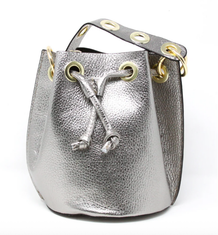 Lilly - German Fuentes Genuine Italian Leather Bucket Bag (Pewter)