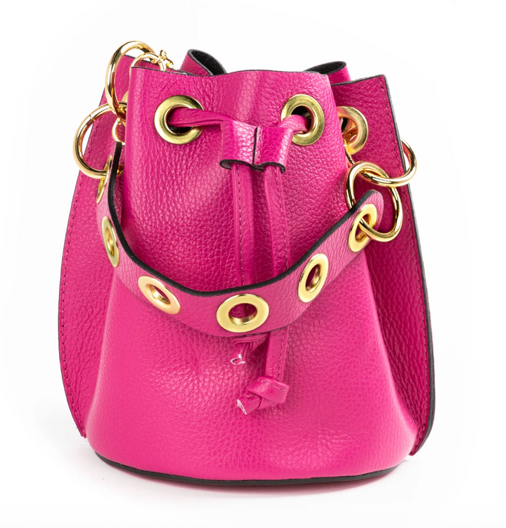 Lilly - German Fuentes Genuine Italian Leather Bucket Bag (Fuschia)
