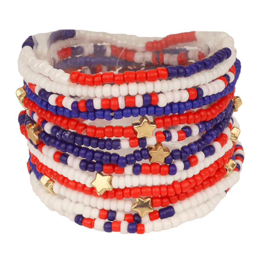 Patriotic Seed Beads Bracelet Set