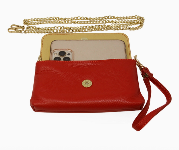 Gwen - German Fuentes Italian Leather Crossbody Clutch (Red)