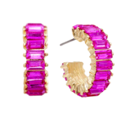 Baguette Huggie Earrings - Fuschia