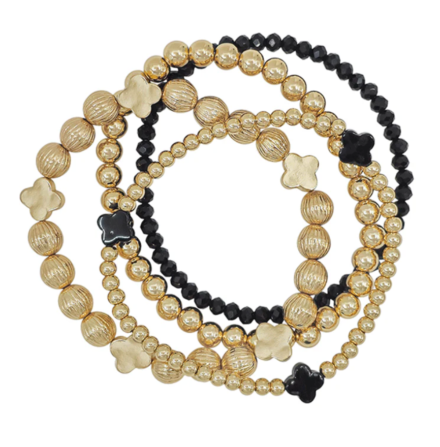Clover Beaded Bracelet Set - Black