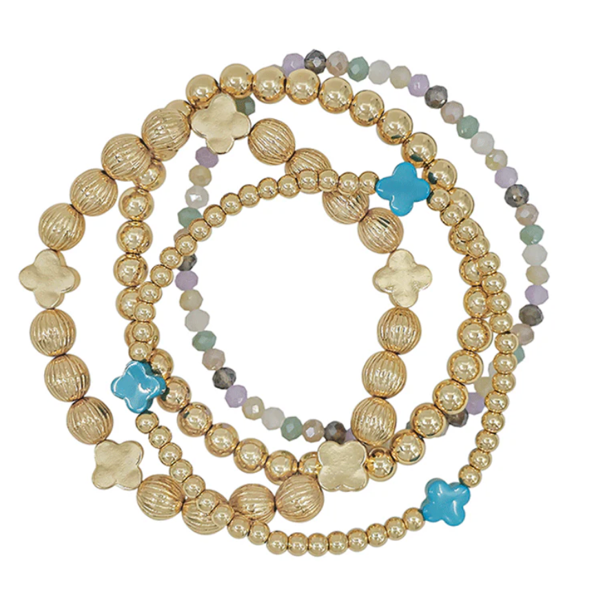 Clover Beaded Bracelet Set - Turquoise