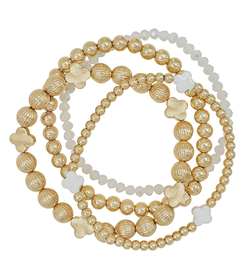 Clover Beaded Bracelet Set - White