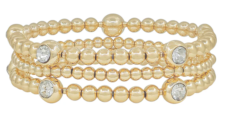 Rhinestone Gold Beaded Bracelet Set
