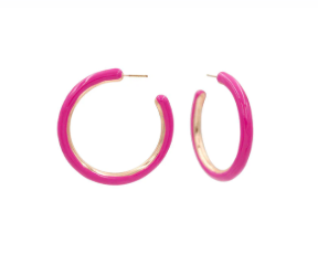Enamel Hoop Earrings - Fuschia