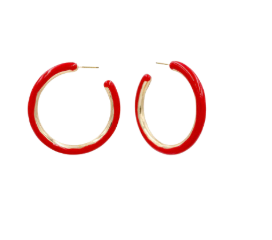 Enamel Hoop Earrings - Red