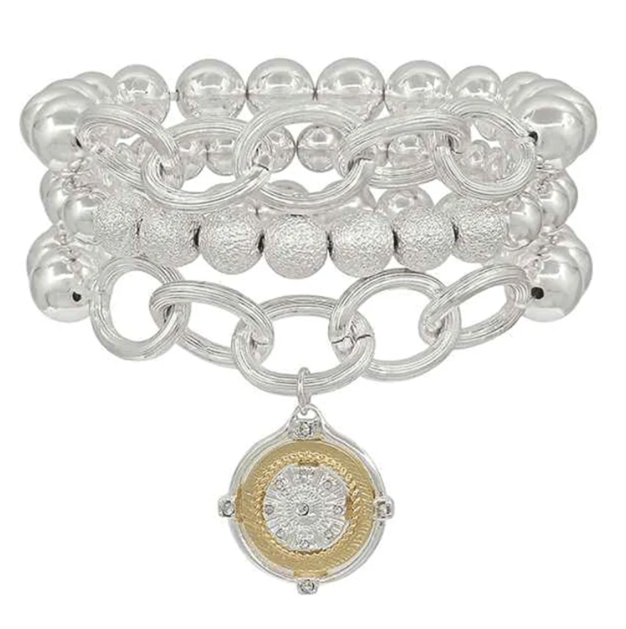 Coin Charm Beaded Bracelet - Silver