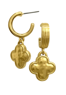Clover Dangle Hoop Earrings - Gold