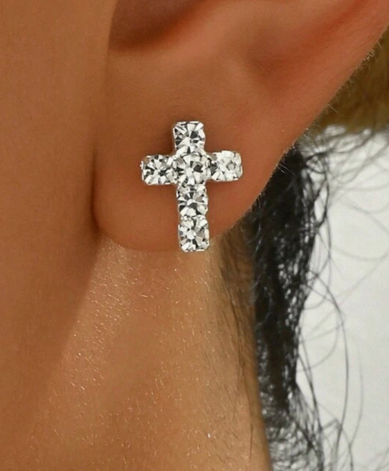 Dainty Mini Rhinestone Cross Earrings