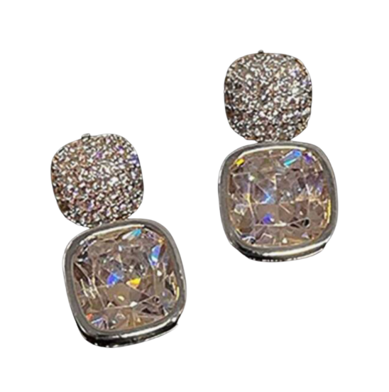 Square Rhinestone & Pave Earrings - Silver