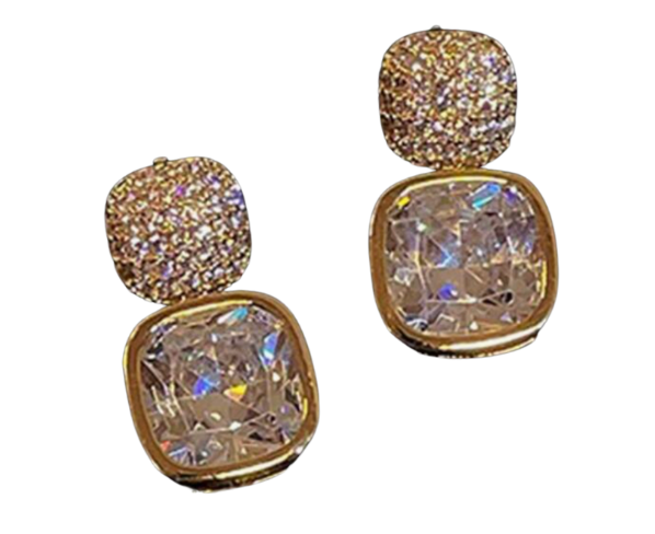 Square Rhinestone & Pave Earrings - Gold