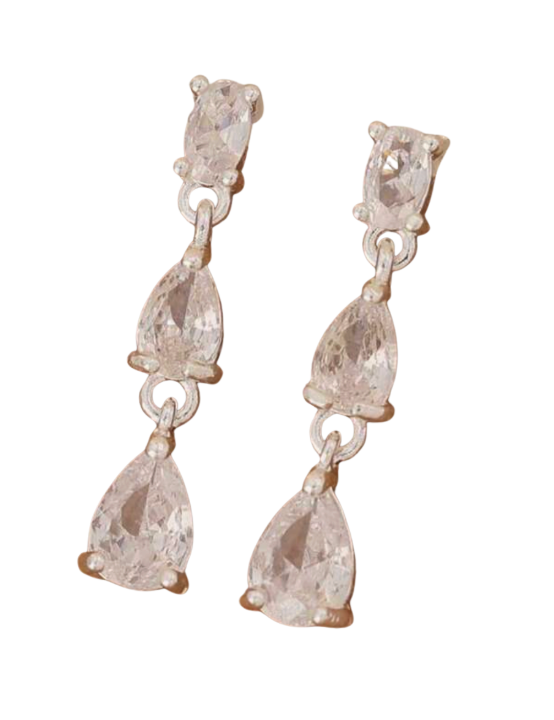 Triple Stone Dangle Earrings - Silver