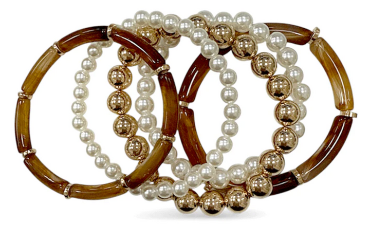 Acrylic Tube & Pearl Stretch Bracelet Set