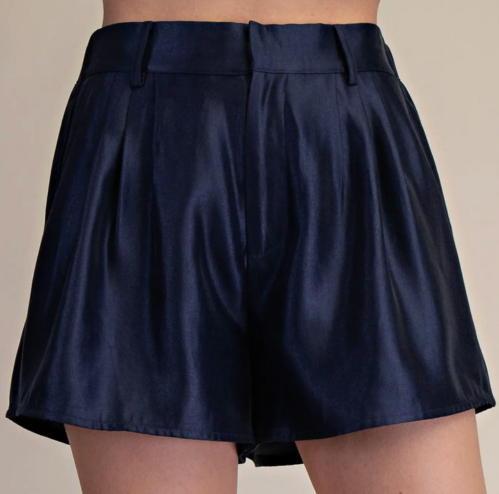 Millie - Mock Neck Bubble Top Short Set (Navy)