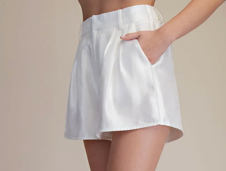Millie - Mock Neck Bubble Top Short Set (White)