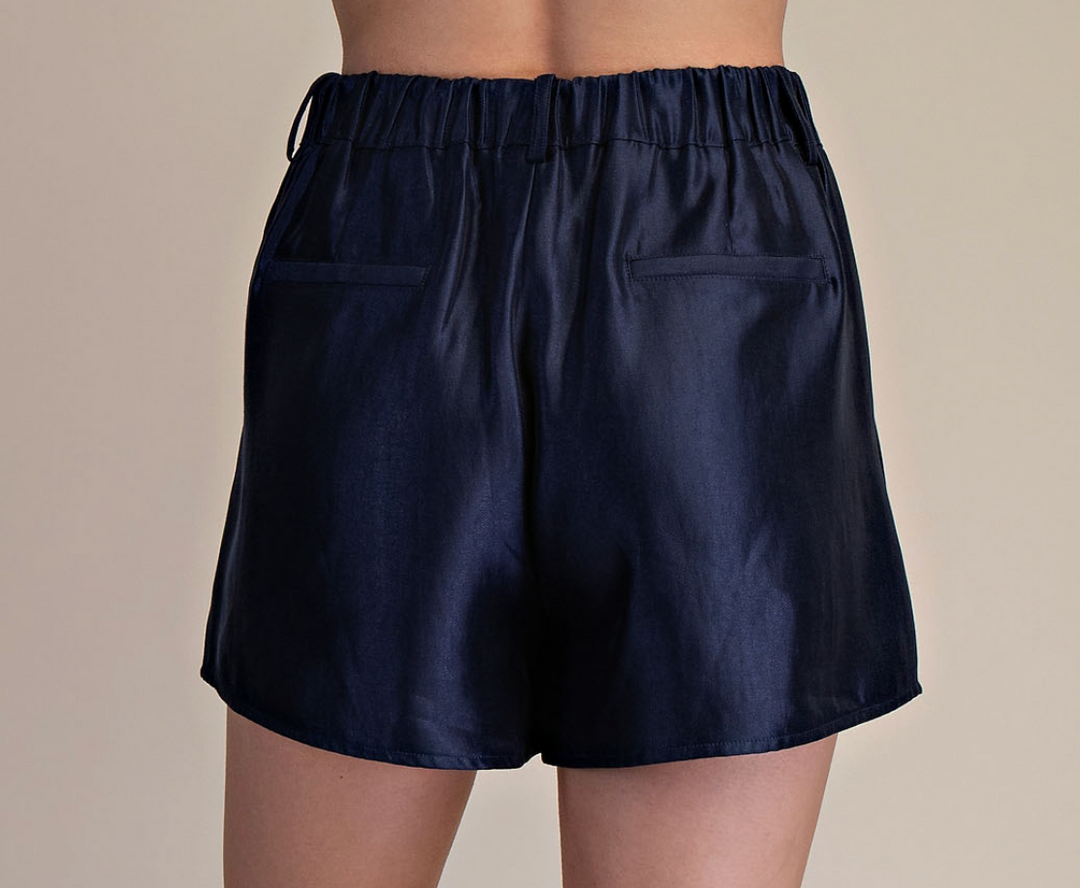 Millie - Mock Neck Bubble Top Short Set (Navy)